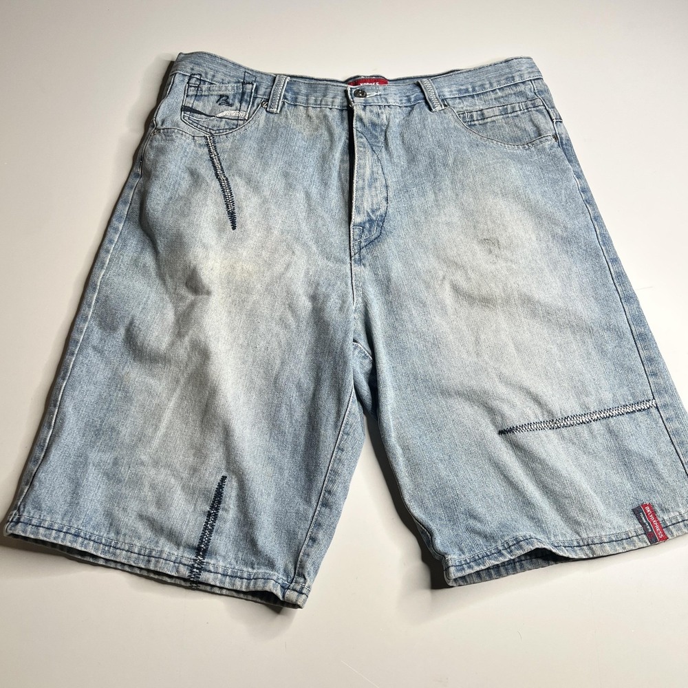 Brooklyn Xpress Mens Baggy Denim Shorts Light Wash Embroidered Y2K Skate 38